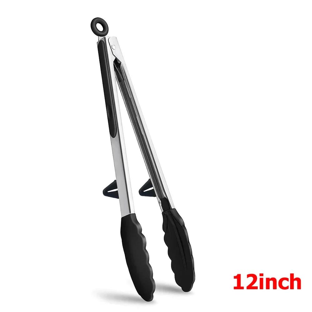 

3pcs Silicone Kitchen Cooking Tongs Set Stainless Steel Nonstick Food Tongs Non-Slip Cooking Clip Clamp BBQ Salad Grill Tools (as the picture,L)