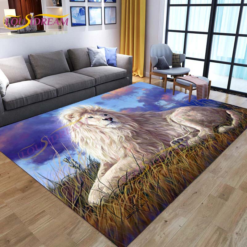 3D Lion Tiger Rug Beautiful Lion Face Rug Modern Carpets for Living Room Area Rug Non Slip Floor Rug Wild Cat Glare Rug Play Mat
