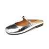 6.18 Leather Flat Shoes Bag Head Mary Jane Cool Flat Heel Drag Silver Slippers Women's Shoes Breathable Outside Summer