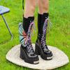 Fashion Women's Dark Platform Locomotive Boot Punk Style Knee Boot Fashion Colored Wings Butterfly Mid Boot Women Tide Boots Boats Mujer