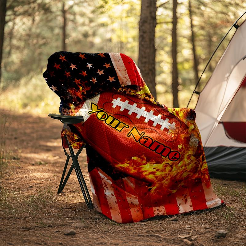 1PC Custom Name American Football Firework outdooor Flannel blankets Patterns Throw Blanket All-Season Soft Gift for Couch, Bed, Camping gifts