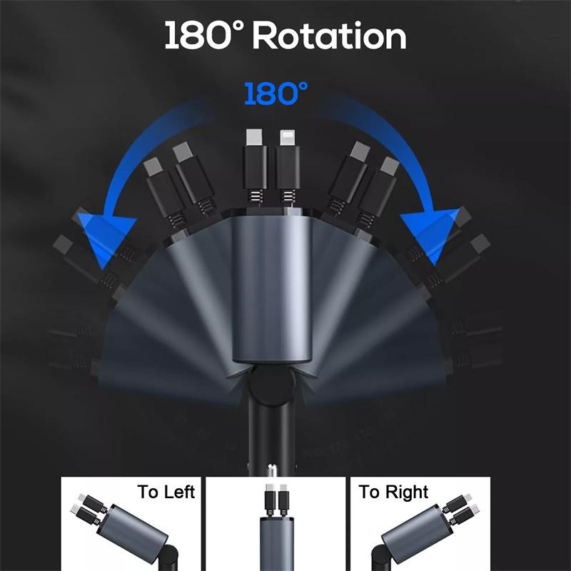 120W 4 In 1 Retractable Car Charger Usb C For Iphone Xiaomi Huawei Samsung Fast Charging Cable Cigarette Lighter Adapter