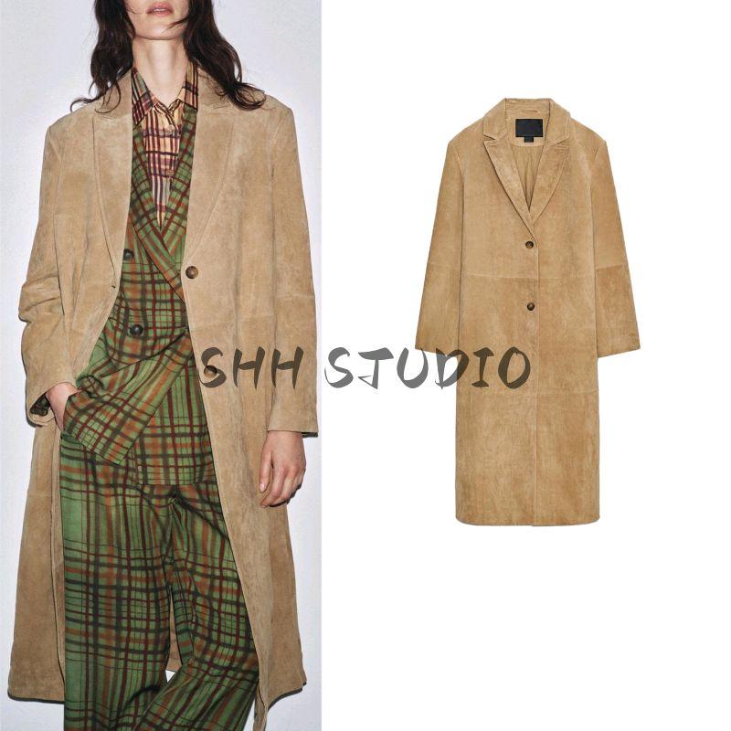 Autumn New Women clothes French style British Style Long Lapel Long sleeve Suede Leather Coat Outerwear 2969063