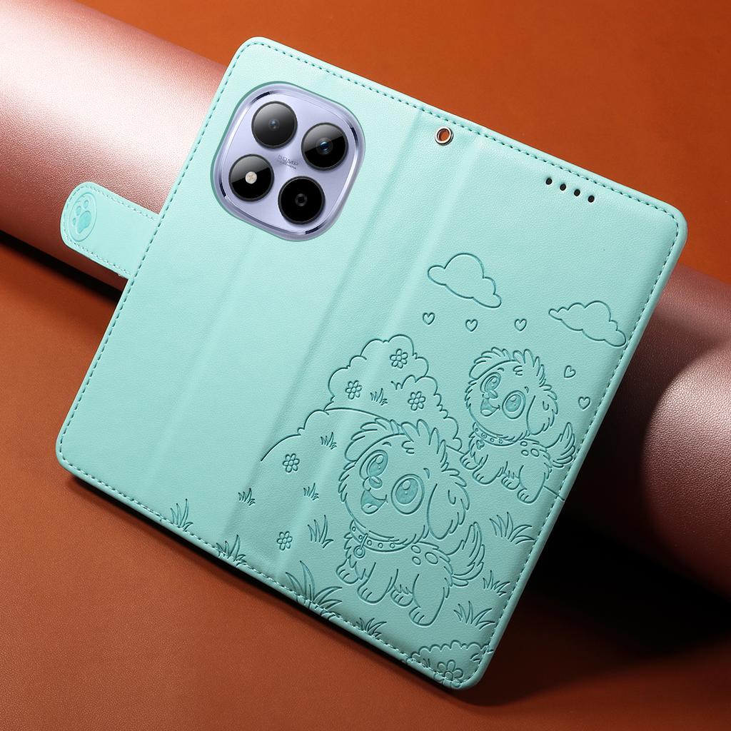 Etui do Xiaomi Redmi Note 15 Pro 5G z blokadą RFID, wytłaczany wzór psa, pokrywa na telefon ze skóry PU z paskiem na nadgarstek