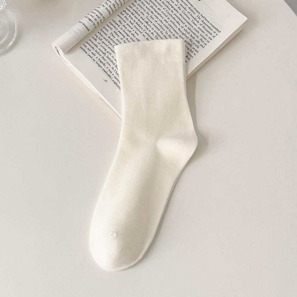 Women's Long Tube Socks Autumn and Winter Simple Solid Colors Pile Socks Ins Trendy Cotton Flat Mouth Middle Tube Socks