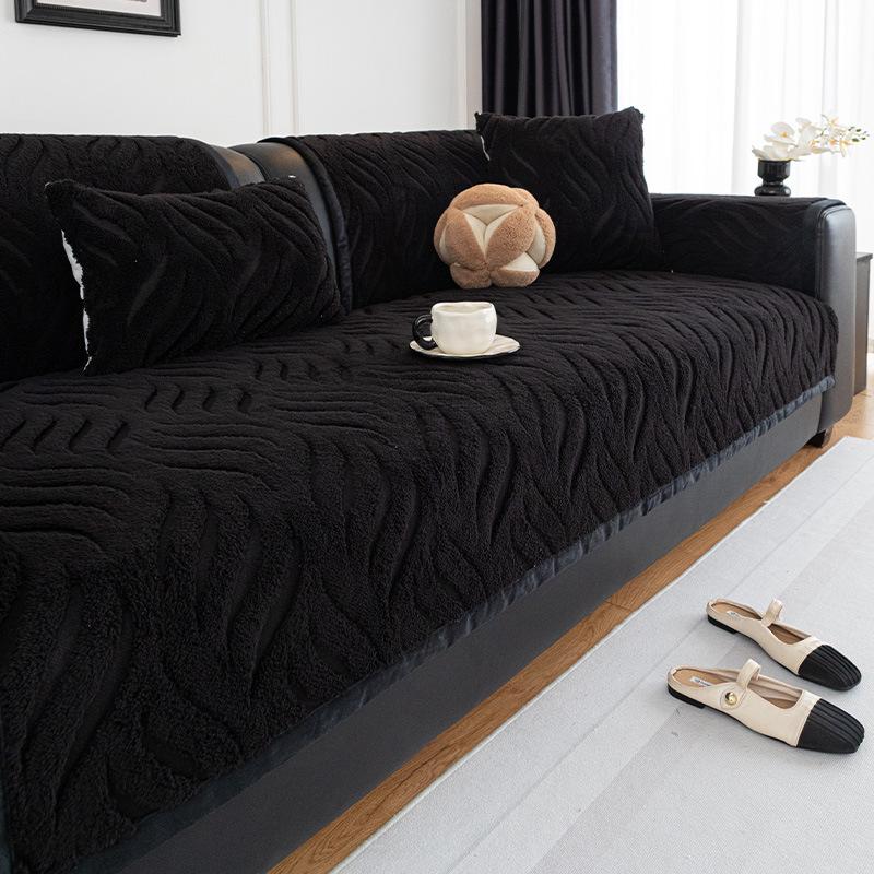 Solid Color Sofa Cushion Simple Retro Style Thickened Comfortable Cotton Velvet Autumn and Winter New Anti Slip Sitting Cover