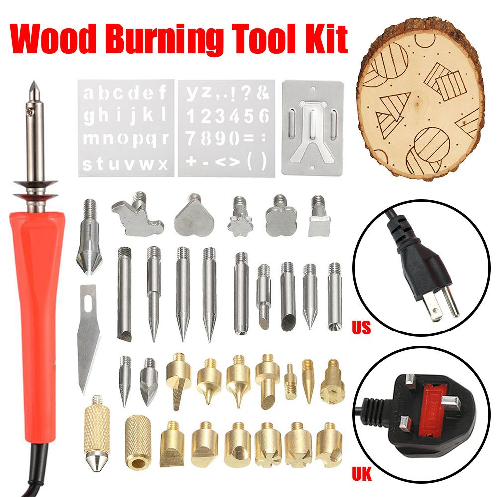 37Pcs 30W Wood Burning Kit Engraving Pen Electric Soldering Iron Wood Burning Kit Adjustable Temperature Electric Soldering
