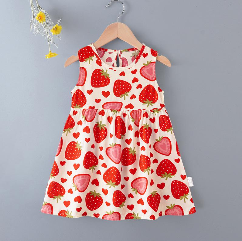 Girls' Floral Summer Princess Beach Dress, Cotton Silk Tank, A-line Skirt