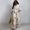 Completo Robe Lunga Vintage Stampata Larga da Donna Primavera Estate Casual Camicia a Bottoni Bluse Pantaloni a Gamba Larga Outfit Due Pezzi Oversize