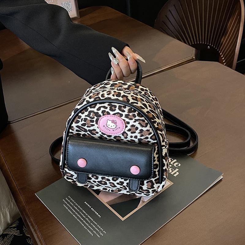 Hello Kitty Fashion Leopard Print Mini Backpack With Zipper Closure For Daily Use