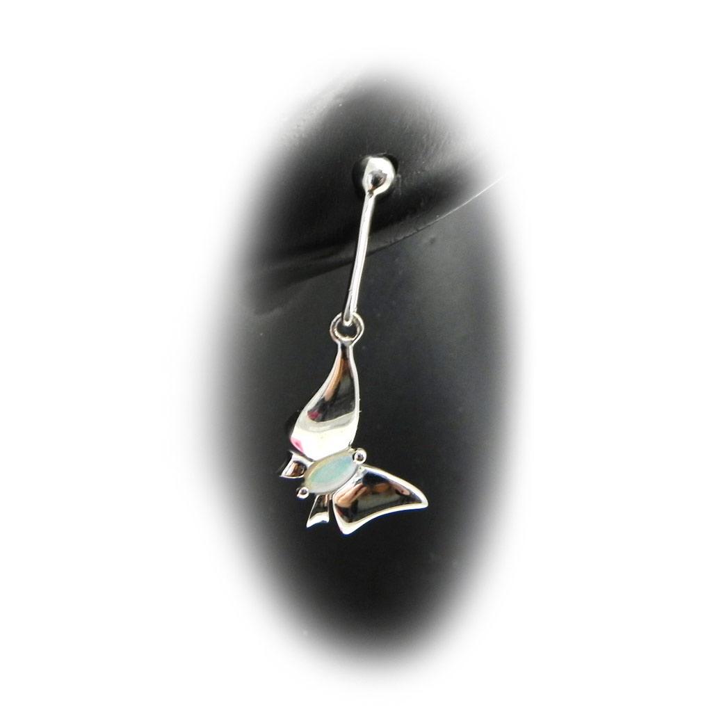 Les Trésors De Lily [F6056] - Silberohrringe 'Opal Goddess' Silber Weiß Schmetterling (rhodiniert) - 10x30 mm