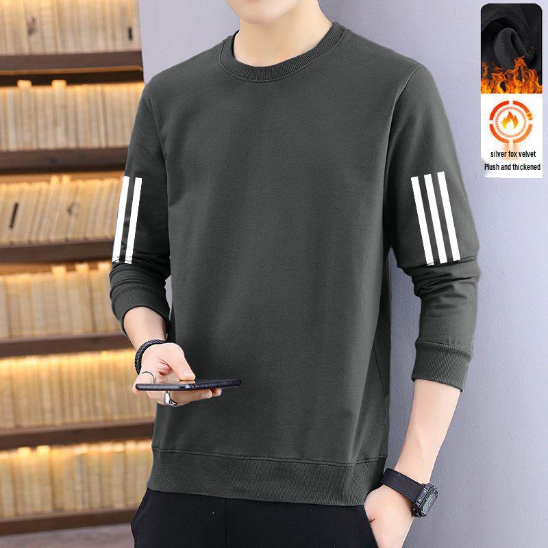 Men's Round Neck Printed Hoodie - Autumn/Winter Loose Fit, Velvet Lined, Long Sleeve Pullover for Casual Versatile Wear.