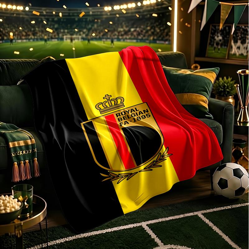 Belgium Football Crest Emblem Blanket Flannel Throw for Sofa, Indoor, Camping, Living Room, Office, Chair, And Bed Soft Birthday Gift