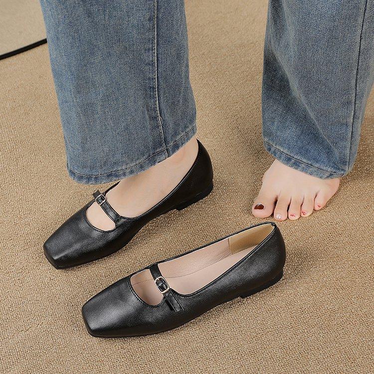 

French super soft mother shoes 2025 autumn new simple flat Mary Jane shoes shallow mouth versatile temperament single shoes women 35 чёрный