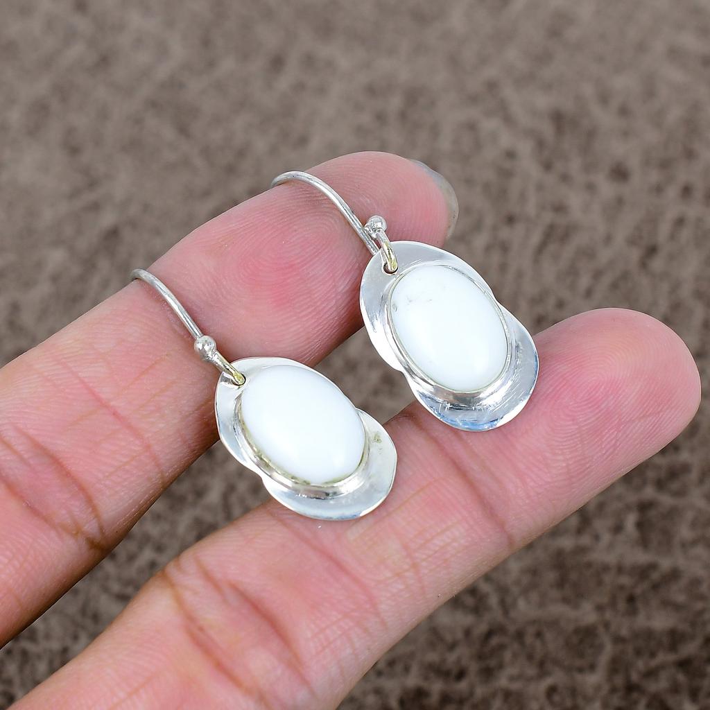 White Coral Gemstone Handmade 925 Sterling Silver Jewelry Earring 1.54" KKG-658