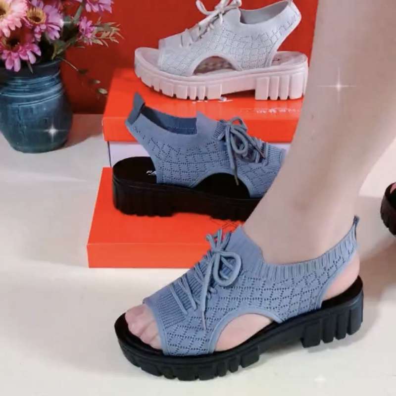 

Platform sandals real soft leather non-slip beach sandals women s summer new breathable mesh muffin bottom fly-woven sneakers women 40
