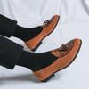 Leather splicing flow Su loafers men's slip-on set bean shoes British retro simple trend casual shoes 47 48 large size
