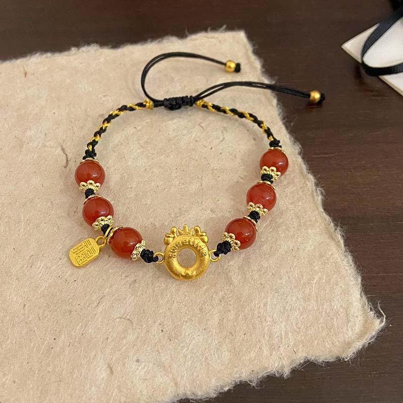 

Ретро-браслет в форме дракона с бусинами, регулируемый, модный, плетеный браслет с подвеской Fuzi, женский подарок на Новый год