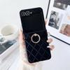 Leather Finger Ring Buckle Case for Samsung Galaxy Z Flip 7 6 5 4 3 Grid Pattern Stand Holder Shockproof for Galaxy Flip 6 Cover
