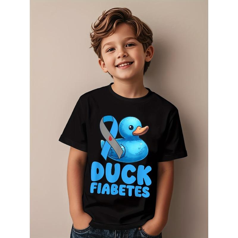 Boys Crewneck Short Sleeve T-Shirt, Cute Rubber Duck Diabetes Awareness Print 110 чёрный