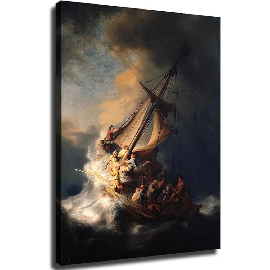 Rembrandt- Christ Galilee Wall Art Poster in a Sea Storm Poster Canvas Image Printing Wall Art Decoration Aesthetics Living Room Bedroom Home 08x10inch