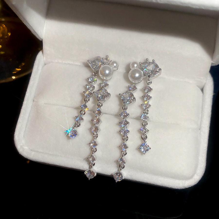 Zircon Geometric Tassel Pearl Luxury Fashion Exquisite Earrings for Women