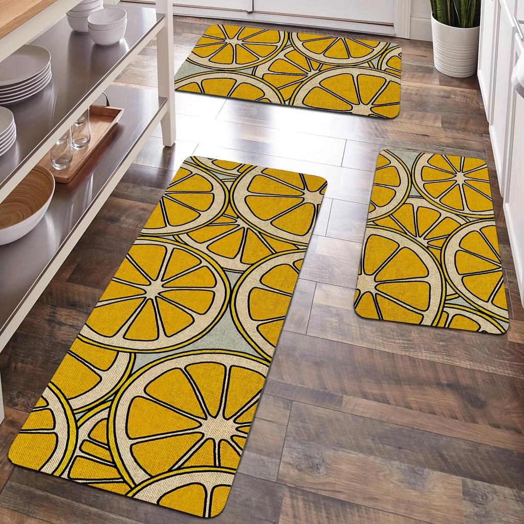 1Pcs Lemon Pattern Anti-Slip Rugs Kitchen Mat Soft Thickened Kitchen Floor Mat Waterproof Vintage Absorbent Non-slip Oil-proof Floor Mat Runner Rug
