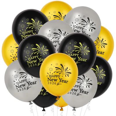 30Pcs Gold Black Happy New Year 2026 Latex Balloons For New Year Eve Party Decoration Favors 12Inch Christmas Balloon Supplies