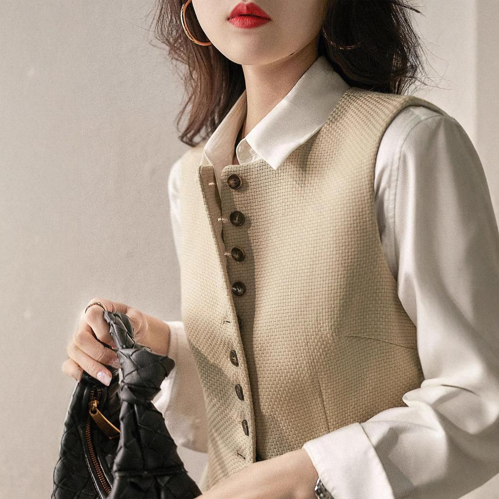 New Korean Style Simple Waffle Braided Cotton Spring and Autumn Vest Jacket for Women Wearing Vests