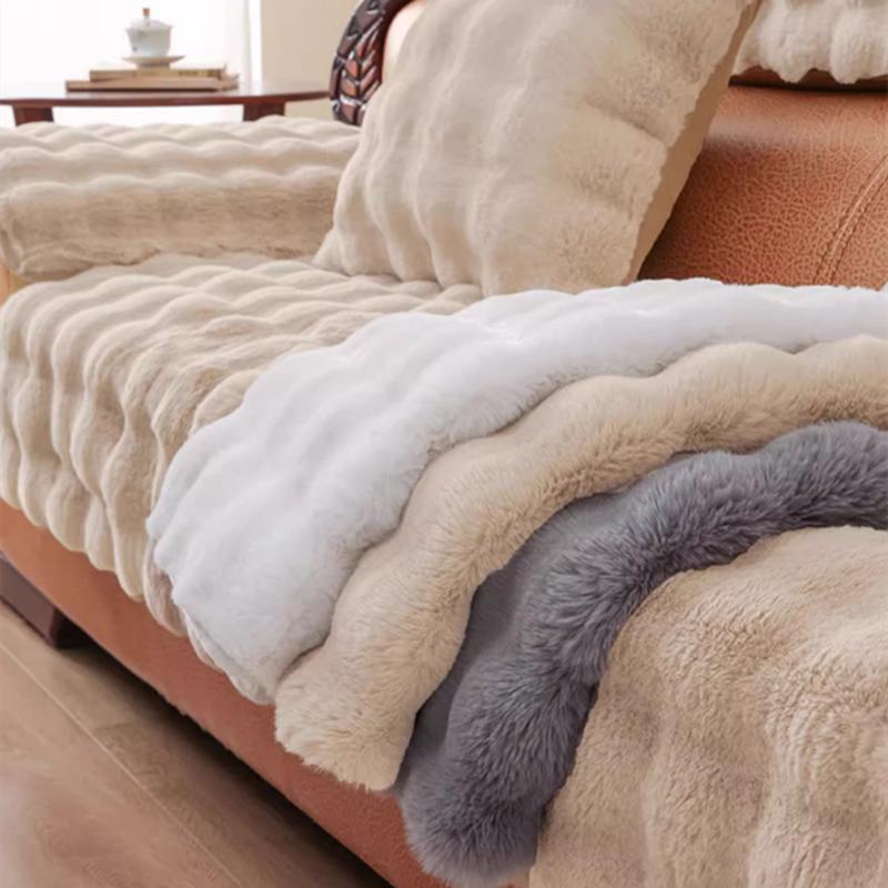 Thickened Rabbit Plush Sofa Cover Universal Non-slip Winter Warm Sofa Towel Couch Cushion Slipcovers for Living Room Furniture