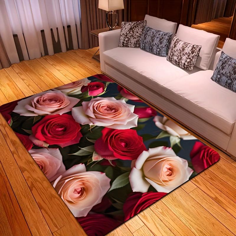 1 x Anti-Ermüdungs-Küchenteppich, Rosendruck, wasserdicht, rutschfest, dick, gepolstert, robuste, bequeme Stehmatte für die Küche