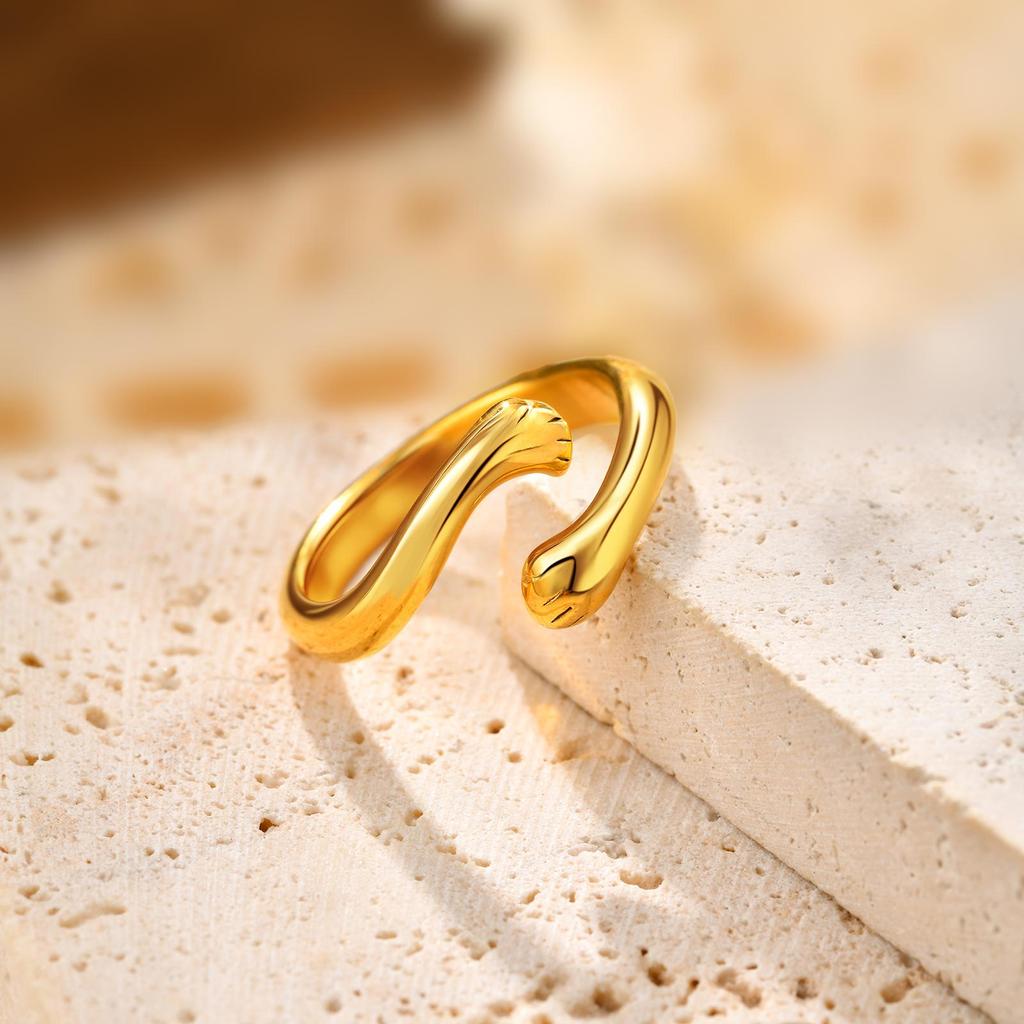 Creative Geometric Embrace Ring for Women, 18K Gold Plated High Polished Opening Rings, Waterproof Stainless Steel Jewelry Gift