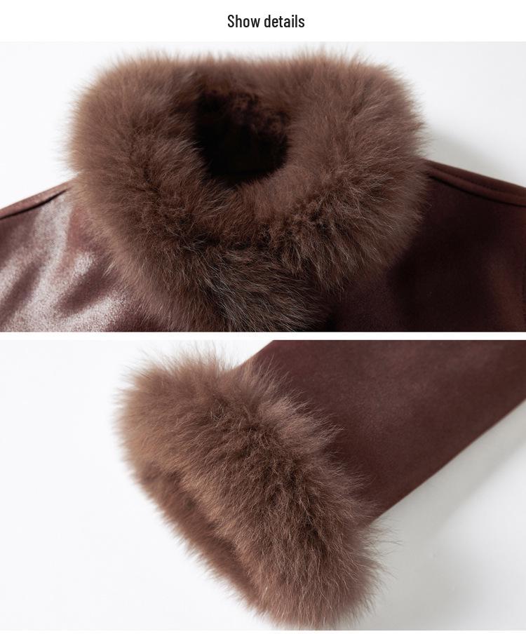Winter 2024 Women's Young Style Fox Fur Motorcycle Suede Down Jacket YJ6896
