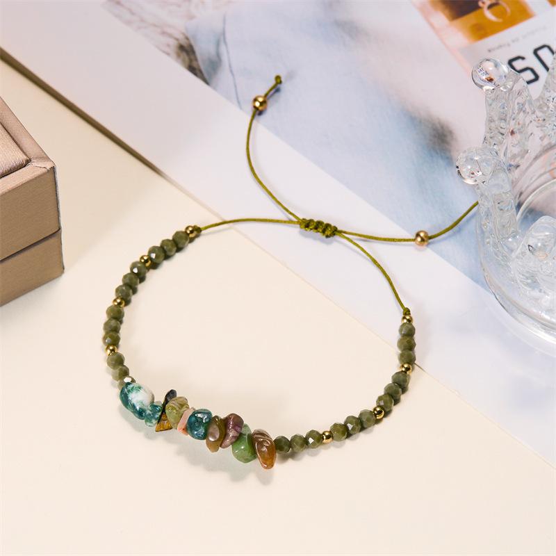 Pulseira Ajustável de Contas de Pedra Natural - Design Tecido à Mão