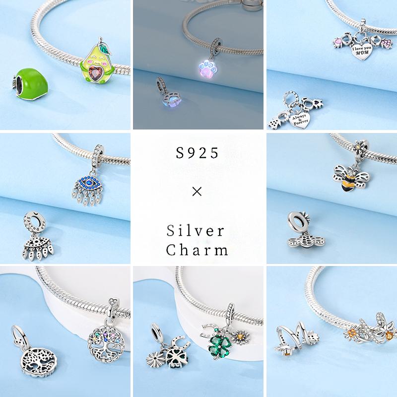 Real Copper Charms Luminous Firefly Butterfly Sunflower Pink Beads Fit Original Bracelet Women Birthday Diy Jewelry