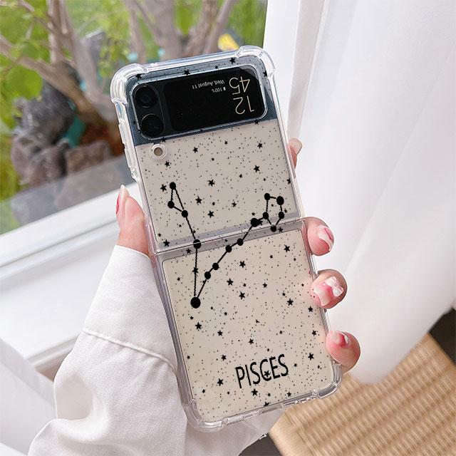 Twelve Constellations Luxury Case For Samsung Galaxy Z Flip 3 4 5G Funda Z Flip3 Clear PC Hard Shockproof Back Phone Coque