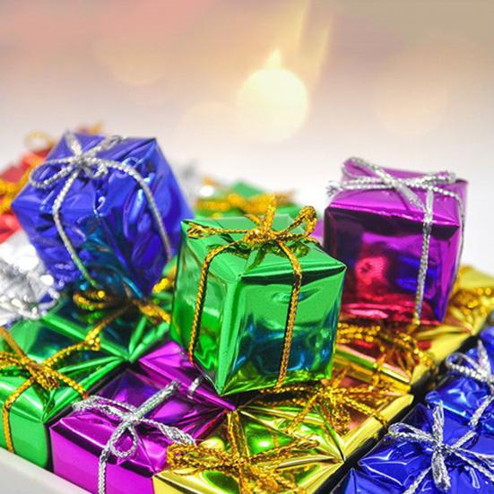 12 Pcs Christmas Shiny Mini Boxes Ornaments Miniature Gift Box Hanging Decorations for Christmas Birthday Wedding Holiday Party Favors