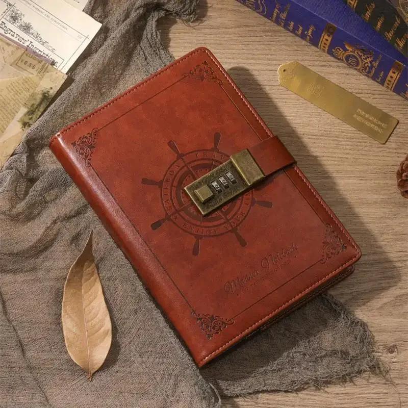 Vintage zápisník B6 heslo Pirátská příručka Retro zápisníky se zámkem na heslo Dárková krabička Deník Psací bloky Školní potřeby Dárek