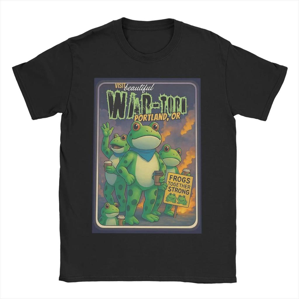Śmieszne koszulki z memami Resist Portland Żaba Rage Against The Machine Sztuka z żabą Bawełniana koszulka z krótkim rękawem Dekolt O Ubrania Unisex