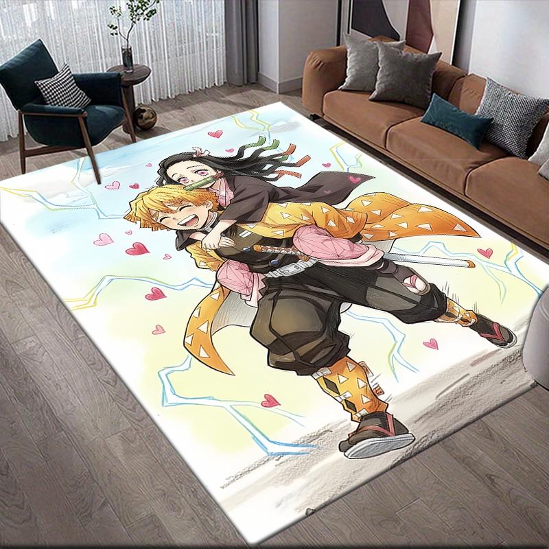 Demon Slayer Kawaii Chibi Square Area Rug, Non-Slip Floor Mat for Home Decor, Perfect Gift for Fans