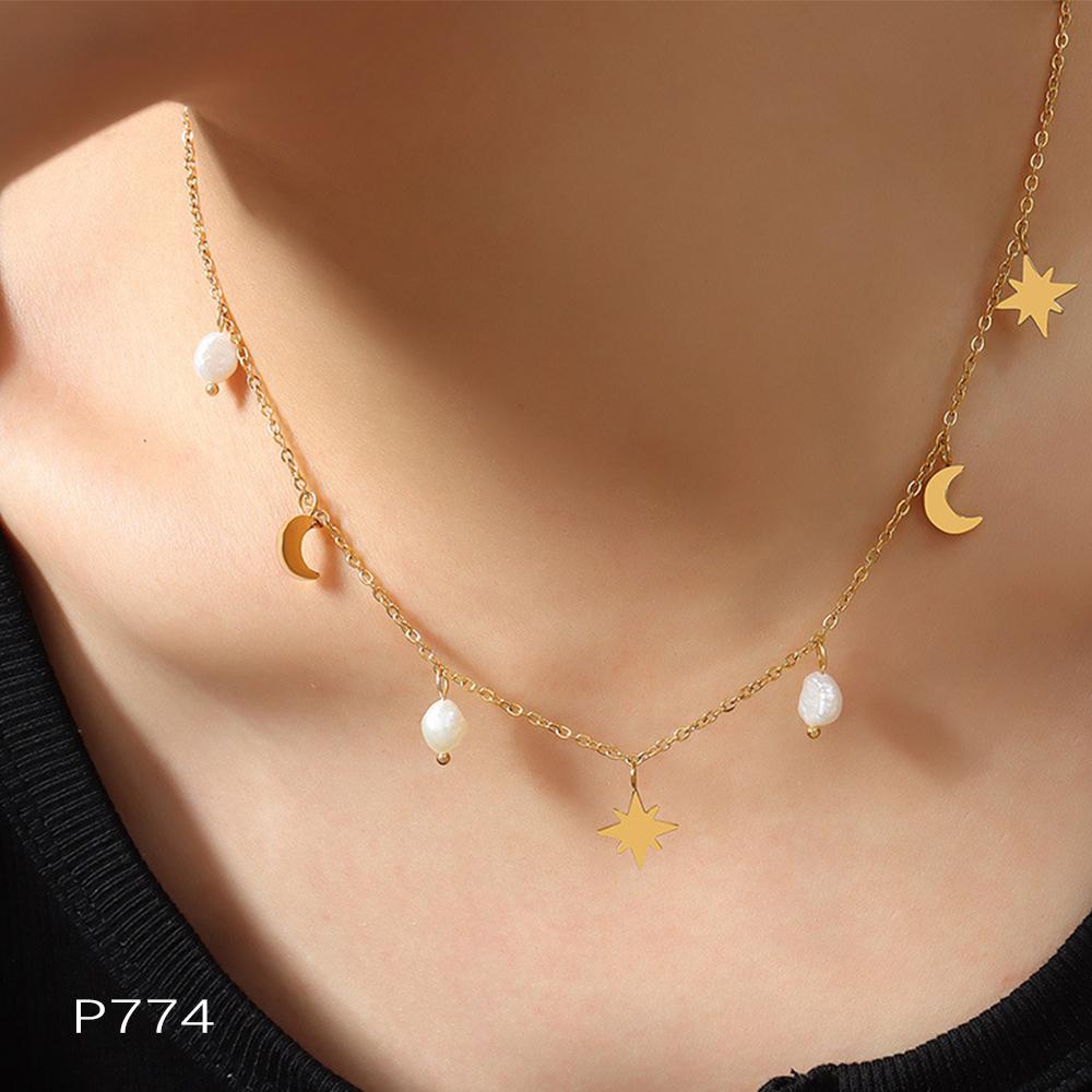 Multi Small Pendant Tassel Necklace For Women Stainless Steel 18K Gold Plated No Tarnish Bohemia Women's Neck Chain Necklaces