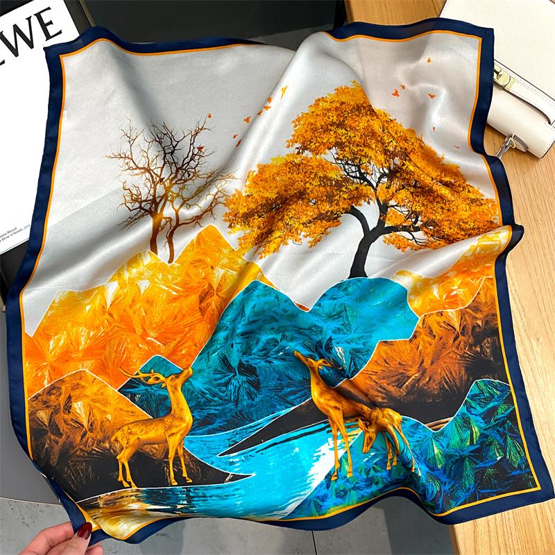 Lenço Quadrado de Cetim de Seda 100% Puro Alta Qualidade para Mulheres Estampado Bolsa de Mão Pulseiras de Pulso Xale Feminino Lenço de Pescoço Foulard