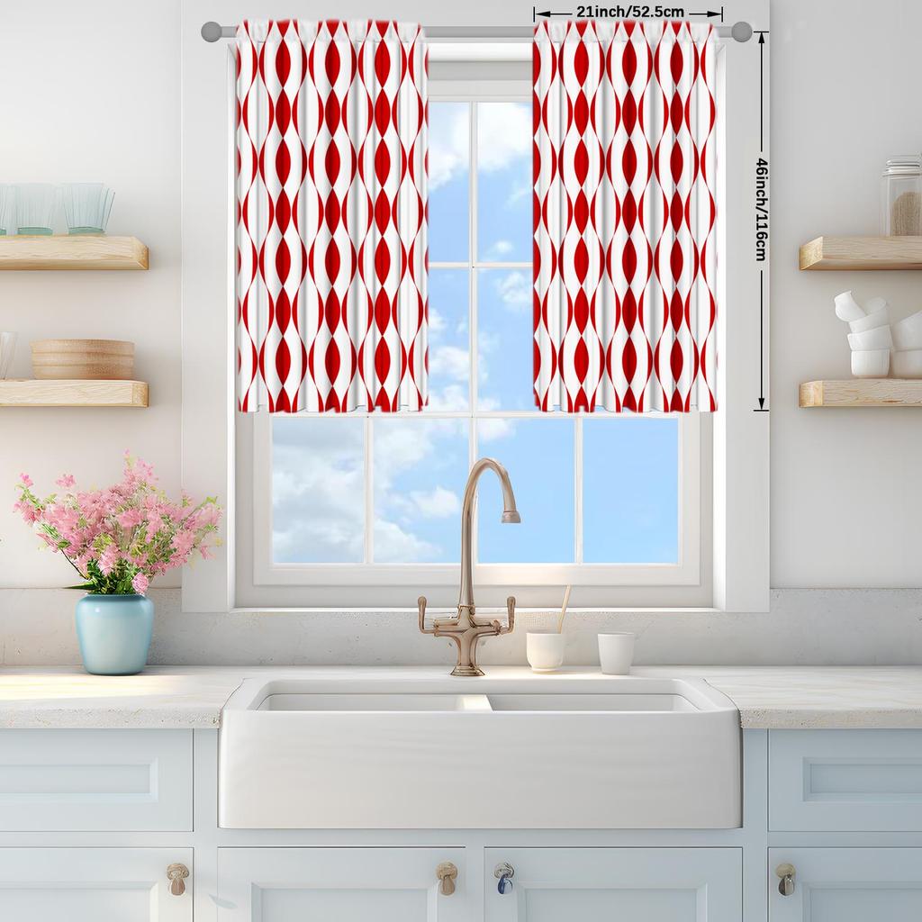 2 Stück Rote Wellige Dekorative Vorhänge   Sonnenschutz und Sichtschutz Stangen-Vorhänge