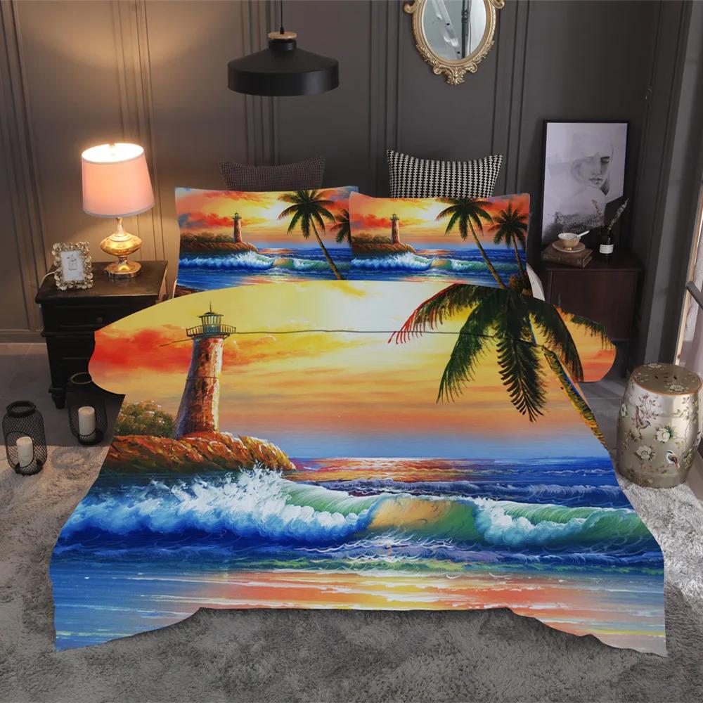 Bedclothes Wholesale Watercolor Duvet Set Pillowcase King Size Bedding Set Europe Comforter Set Full Queen Sea Scenery Bedding