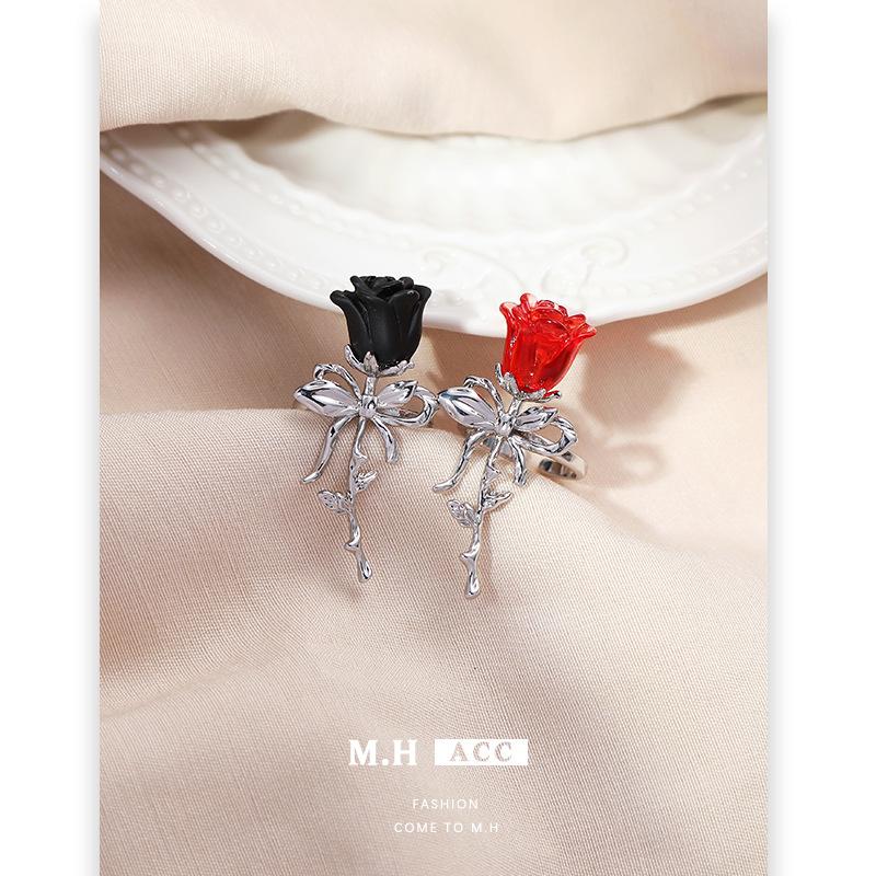 Japan and South Korea Rose Open Ring Women's Personality Fashion High Sense Index Finger Ring Sweet and Cool Temperament Adjustable Hand Jewelry