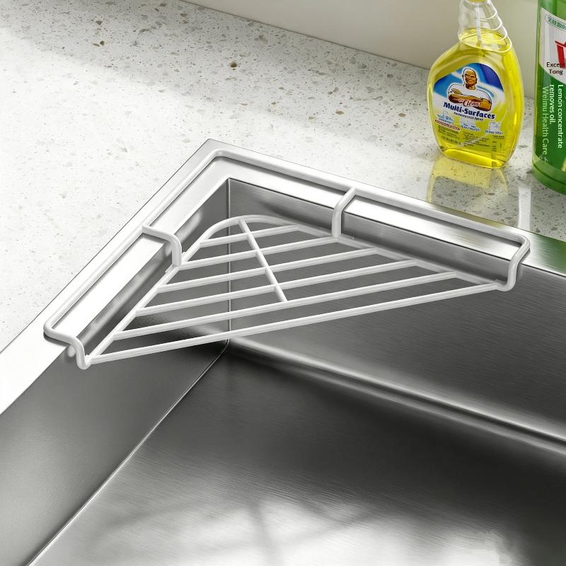 Stainless Steel Sink Corner Rack Anti-Rust Punch-Free Dish Drying Rack Quick Water Drainage Hollowed Dishcloth Sponge Stand