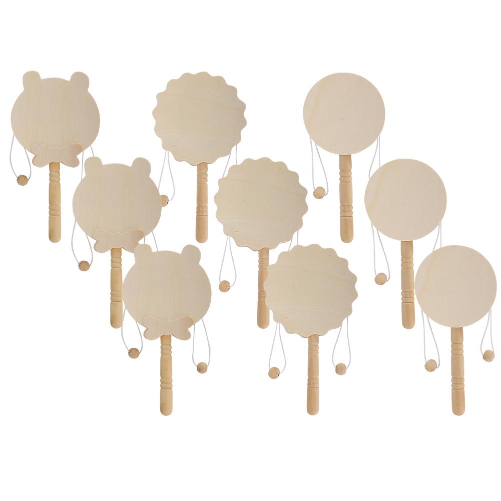 3 Sets Cartoon Wooden Rattle Baby Toys Wood Handcraft DIY Painting Early Education