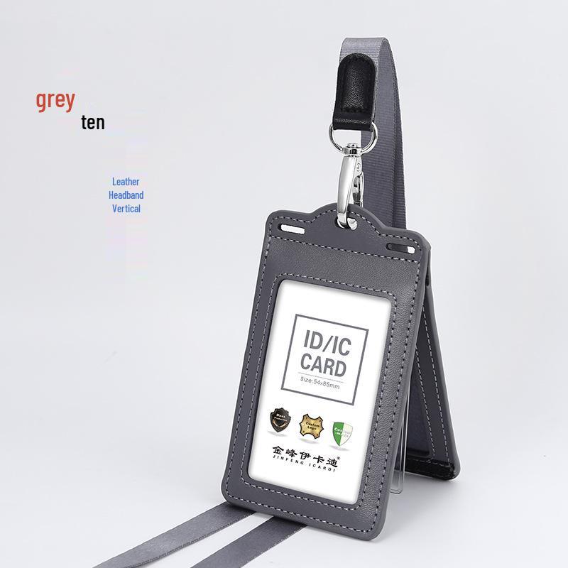 Genuine Leather Work ID Holder with Lanyard, Four Card Slots, Employee Badge Neck Strap.