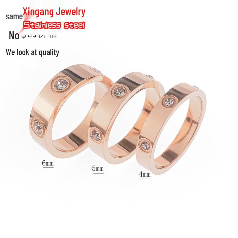 Titanstahl Partnerring für Damen und Herren mit Sechs Diamanten, Ins Stil, Farbechter Edelstahl Finger Schmuck.