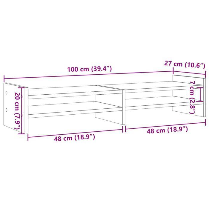 VidaXL Support de moniteur blanc 100x27x20 cm bois d'ingénierie, supports de moniteur double, support pour écran 854787